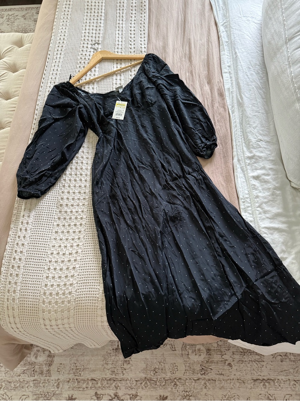 NEW‎ a new day Black Polka Dot Midi Dress with Puff Sleeves Size S